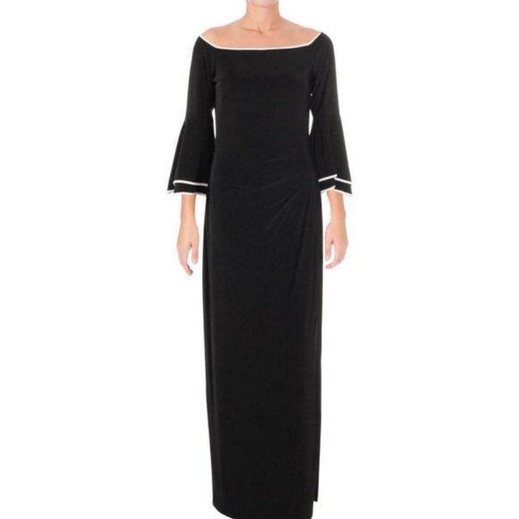 Lauren Ralph Lauren Black Off The Shoulder Bell Sleeve Evening Gown.Size 12 - Picture 1 of 9